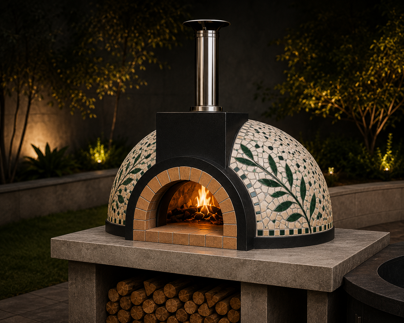 Pizza Ovens by H — Luxury Mosaic Pizza Oven at Night